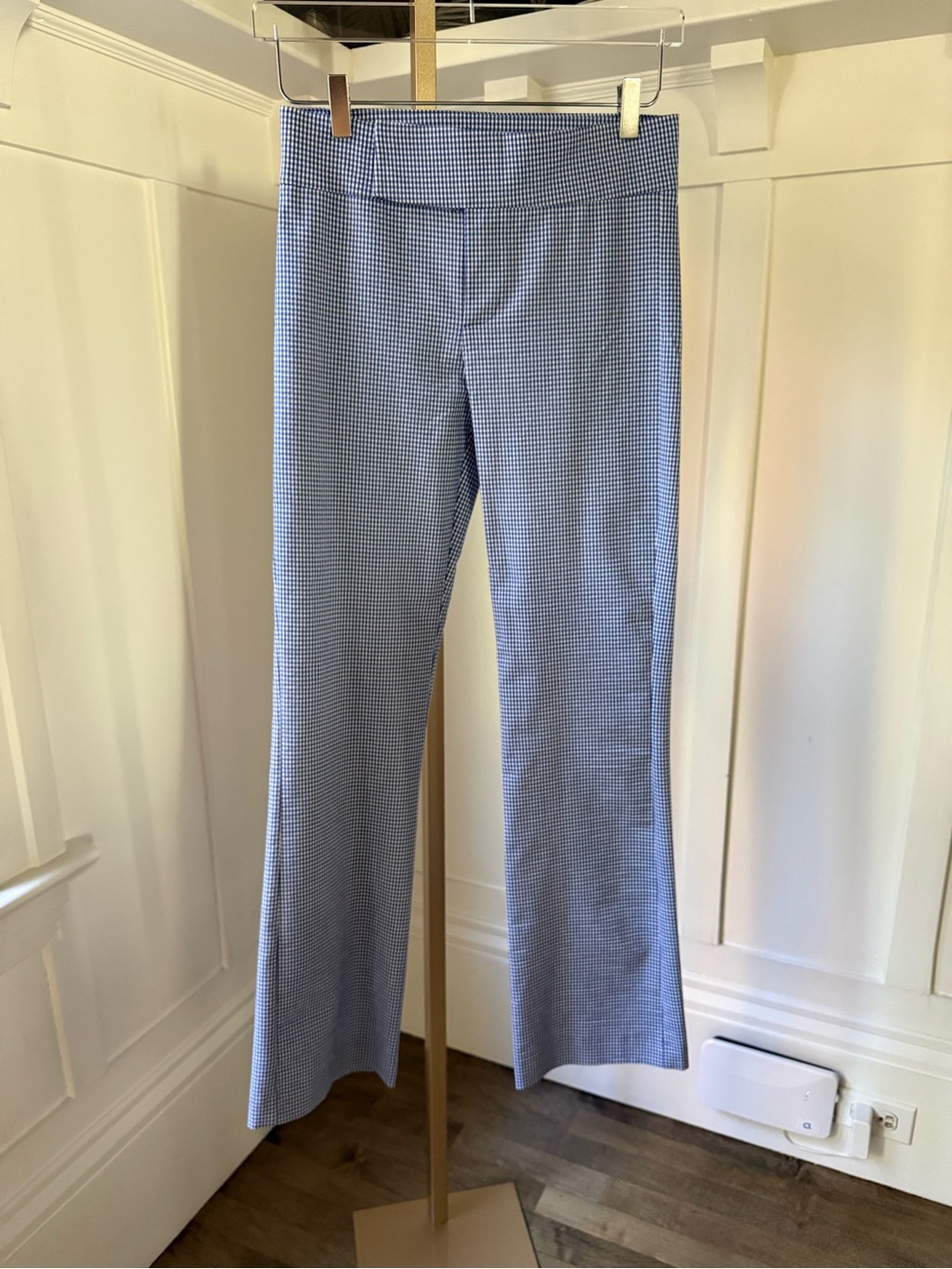 Blue/ White Micro-Check Trouser. Brand New With Tags
